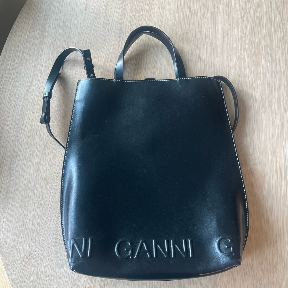 Ganni Black Leather Tote Bag